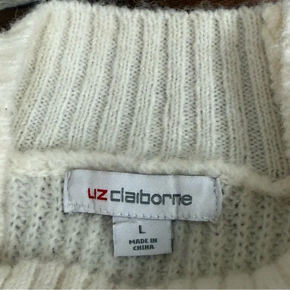 Liz Claiborne Cream Mock Neck Sweater L | Soft Rib Knit Cozy Winter Pullover - Picture 5 of 7